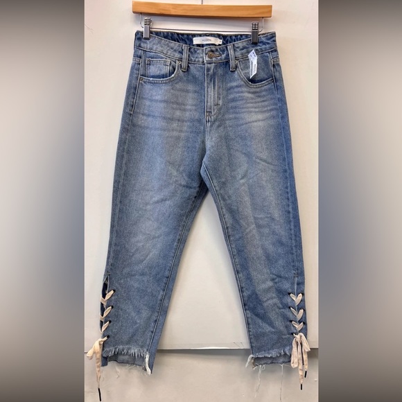HIDDEN Tracey Lace Up High Rise Boho Straight Raw Hem Jeans Size 27 - Picture 9 of 10